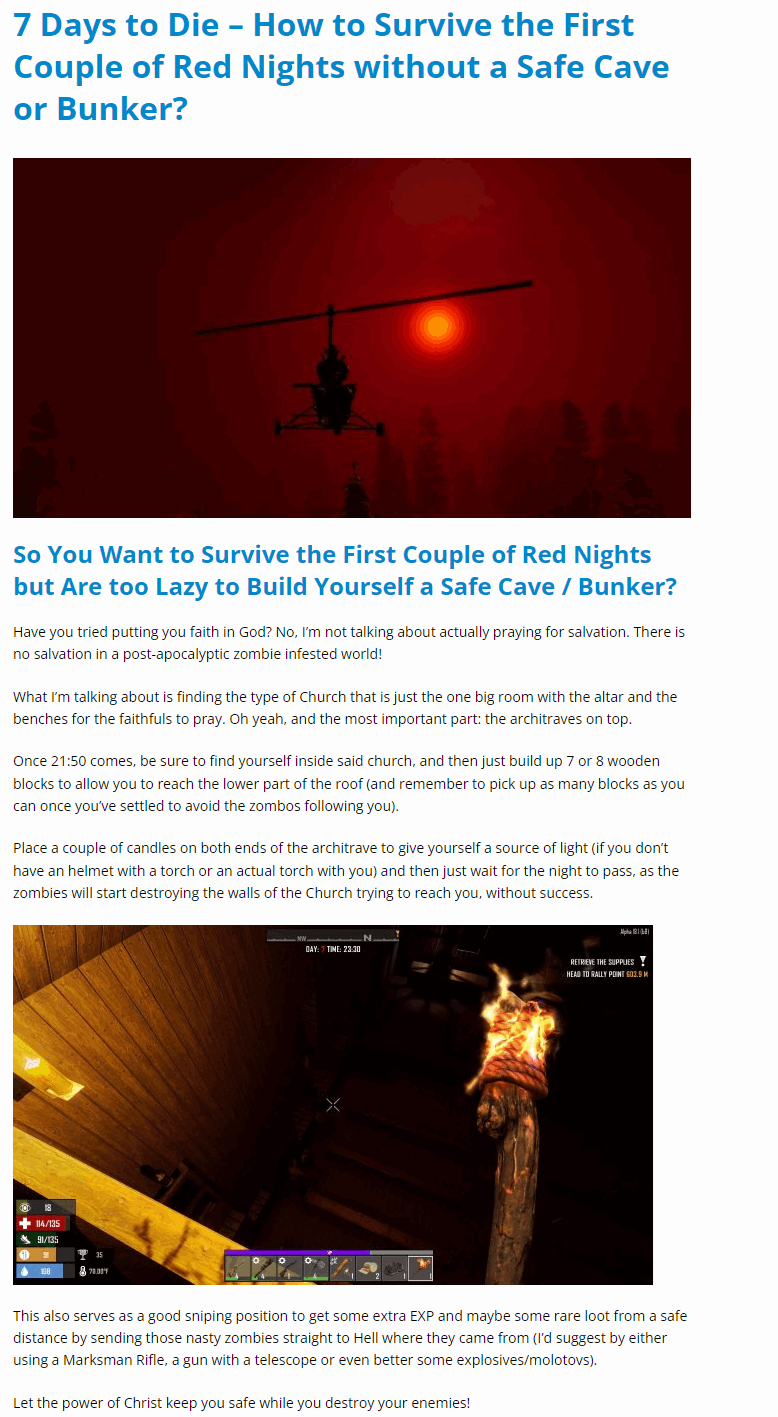 How to Survive the First Couple of Red Nights without a Safe Cave or Bunker?