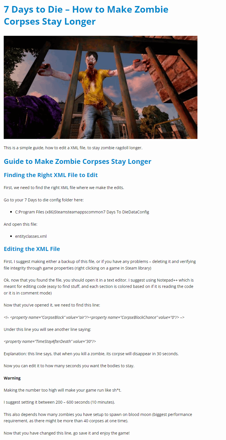 How to Make Zombie Corpses Stay Longer