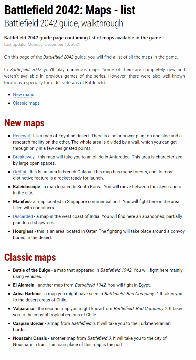List of all maps
