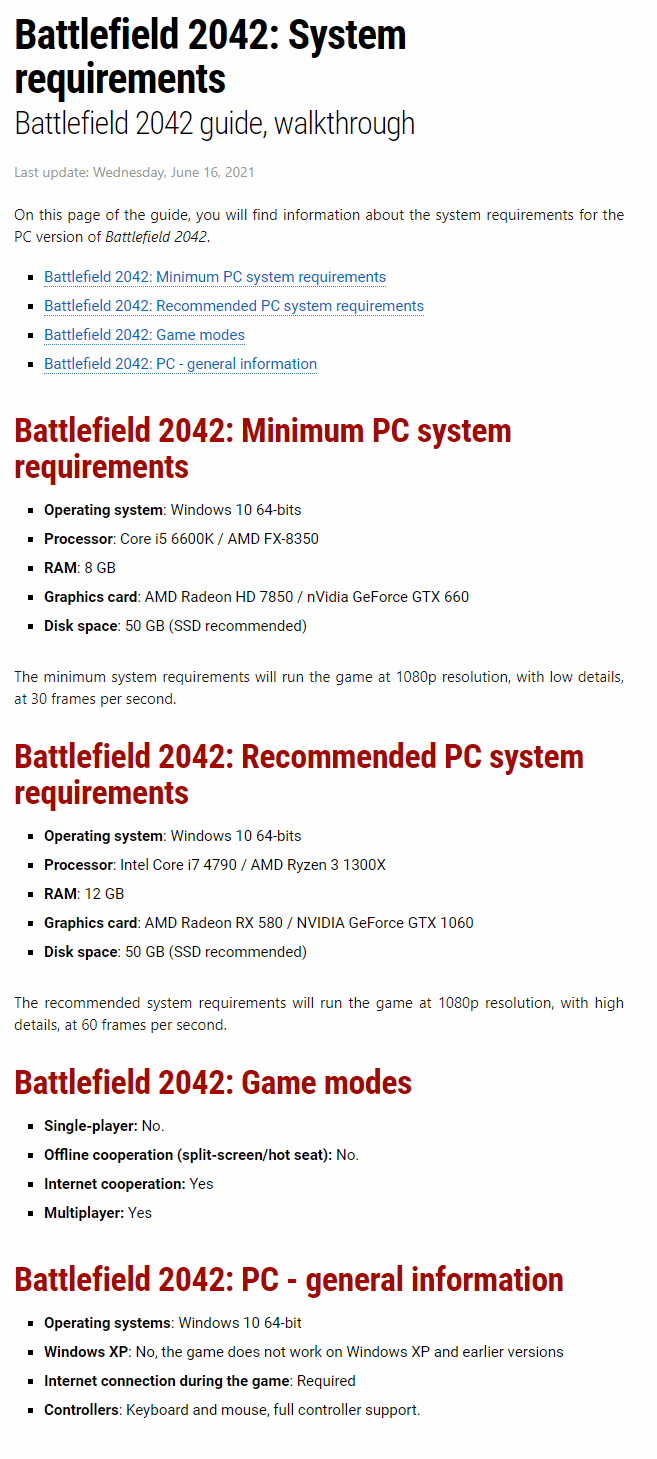 System requirements