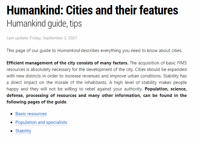 Cities and their features