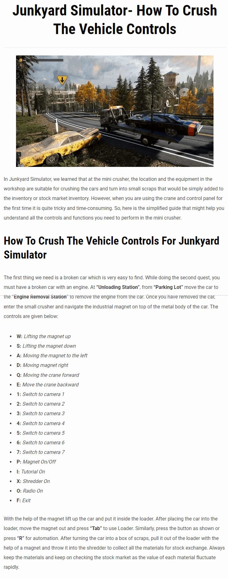 How To Crush The Vehicle Controls