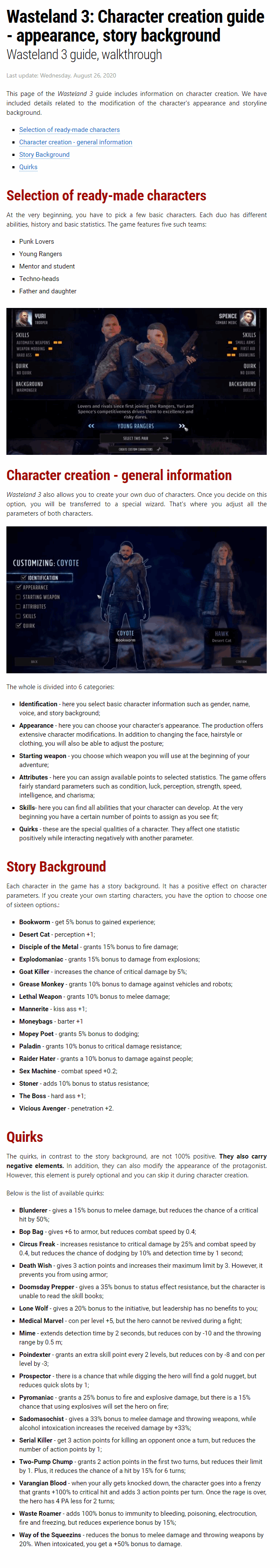 Character creation